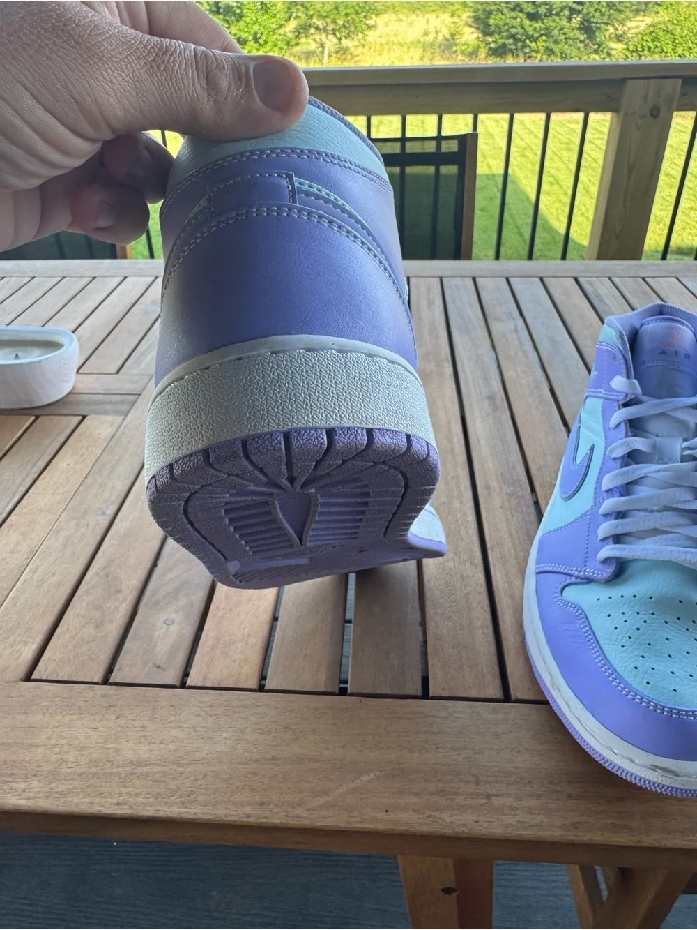 Size 10.5 men’s Jordan Air Jordan 1 Mid Lavender and Mint Sneakers